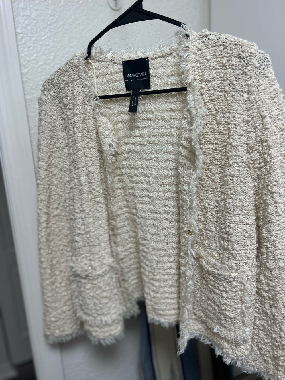Marc Cain Cream Bouclé Fringe Open Cardigan